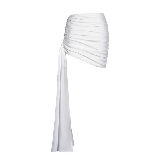 Mia White Ruched Drapping Mini Skirt - Picture 2 of 13